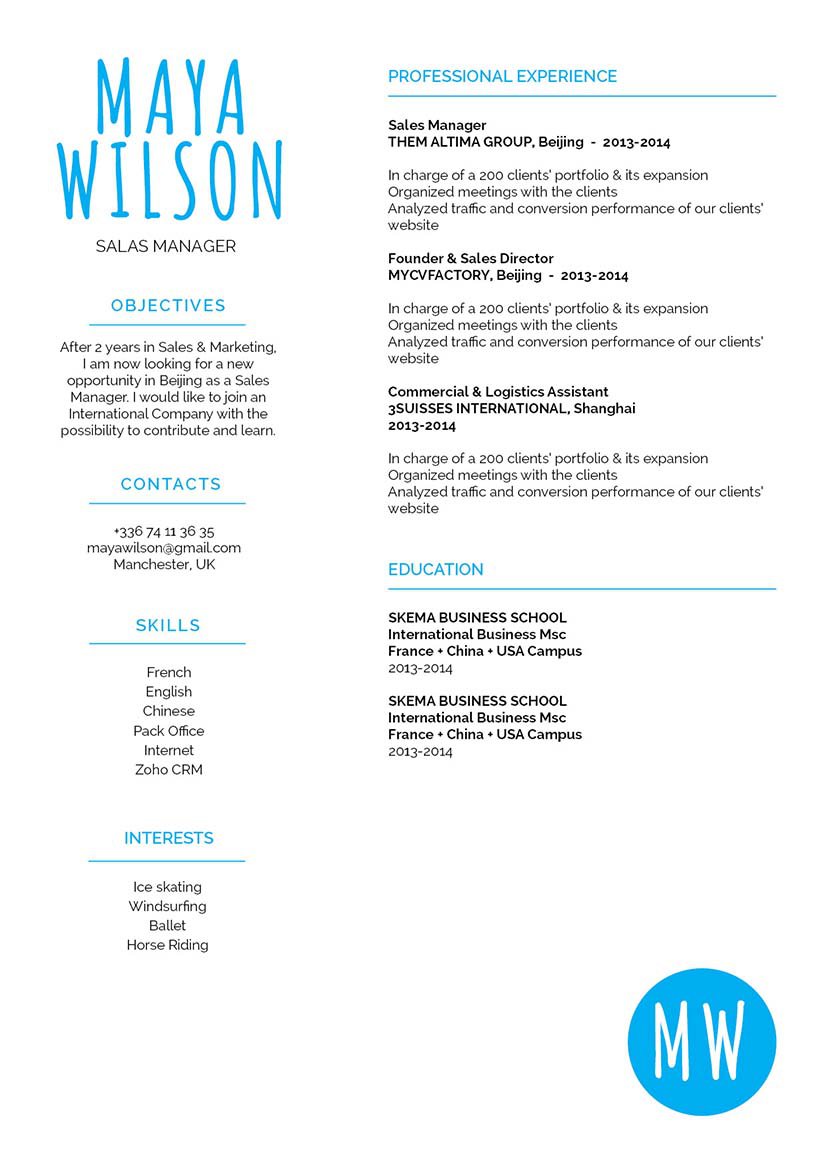 Find one of the best resume template onlines in this CV!