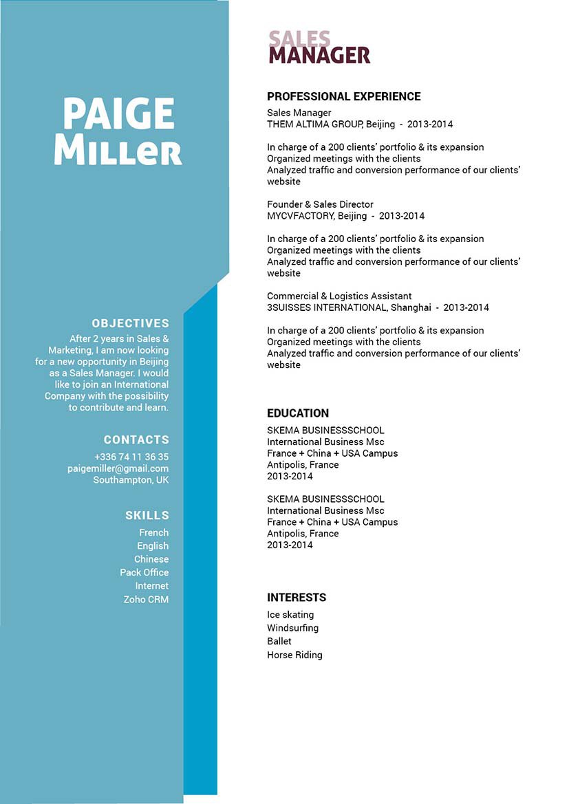 The format used in this resume template brings out all the essential information of the candidate