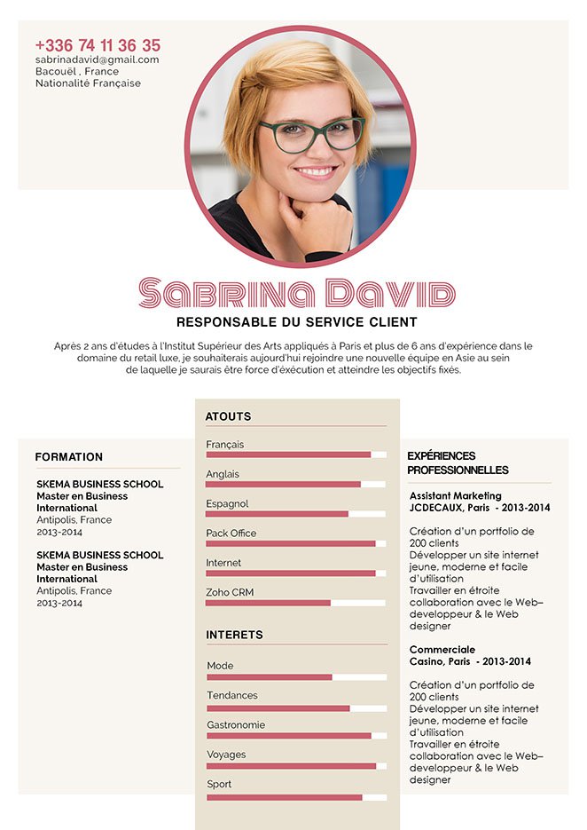Mycvfactory-cv original-187 Un modèle de CV se distinguant par sa mise en page et son design très recherchés, ainsi que par ses polices et caractères originaux.