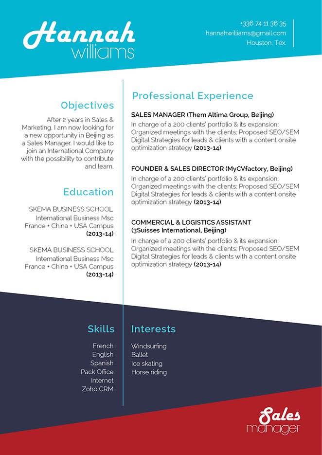 A resume template with a creative format designed for professionals