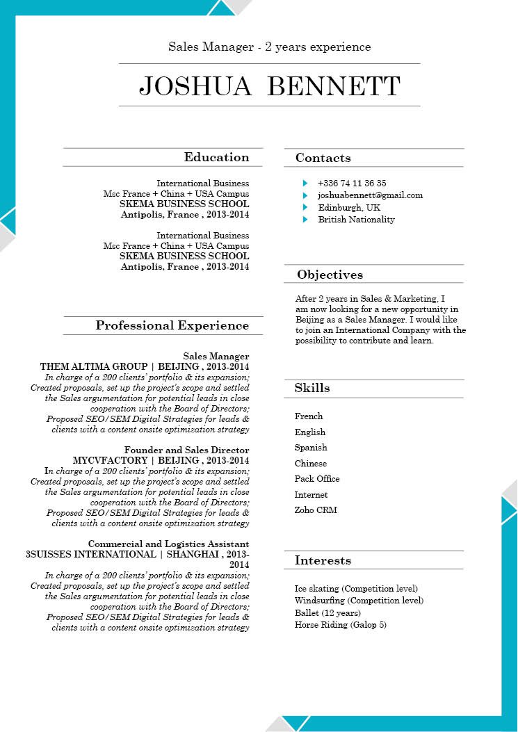 A professional CV template that is applicable to any job type in the field.