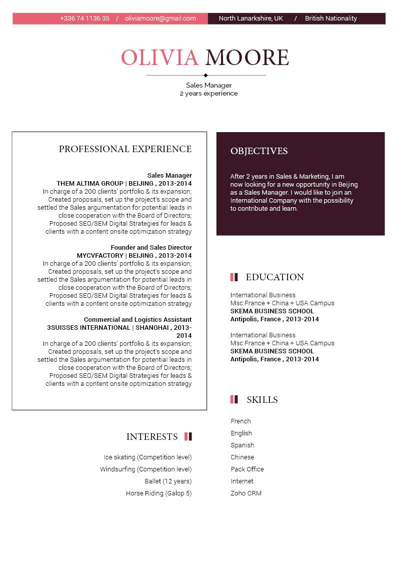 The layout is crafted thoughtfully to bring you the best simple CV Template available.