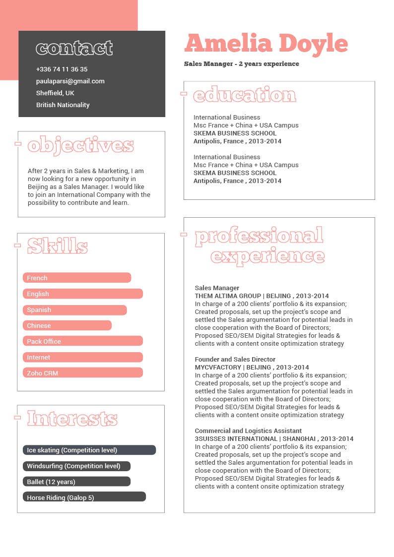 The format used in this modern cv format makes it one of the best samples resumes we have!