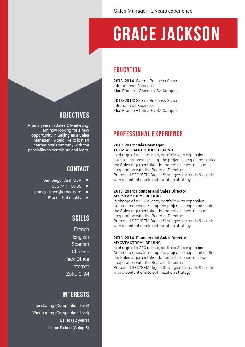 A simple resume template with clear and relaxed structure made for all job types