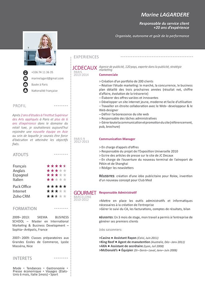 Mycvfactory-cv a telecharger-10BIS Choix de couleurs et caractères bien réfléchi, bandes et pointillés, informations complètes font la particularité de cet exemple de cv