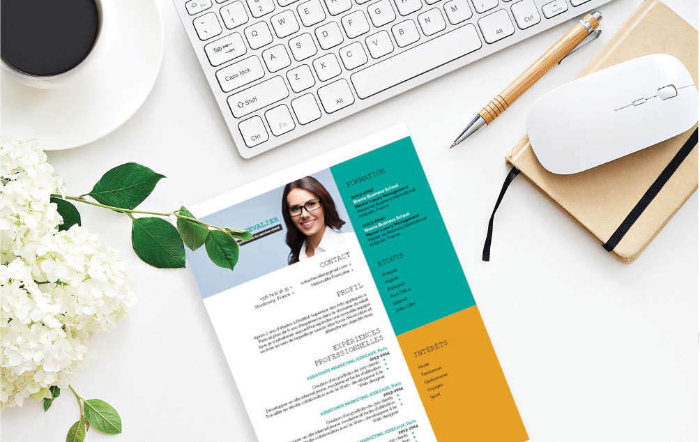 Mycvfactory-cv design-423 Un très beau CV, que ce soit la combinaison de couleurs, ou bien la mise en abime des textes, tout attire l’œil dans ce modèle.