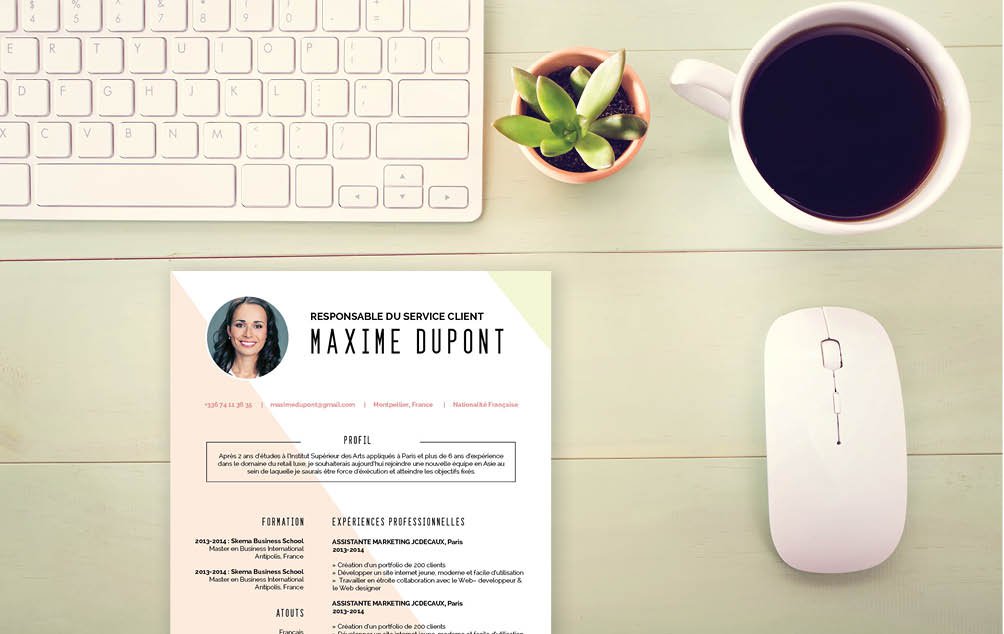Mycvfactory-cv design-418 Un CV clairement à destination des femmes avec des couleurs vives et chaleureuses.