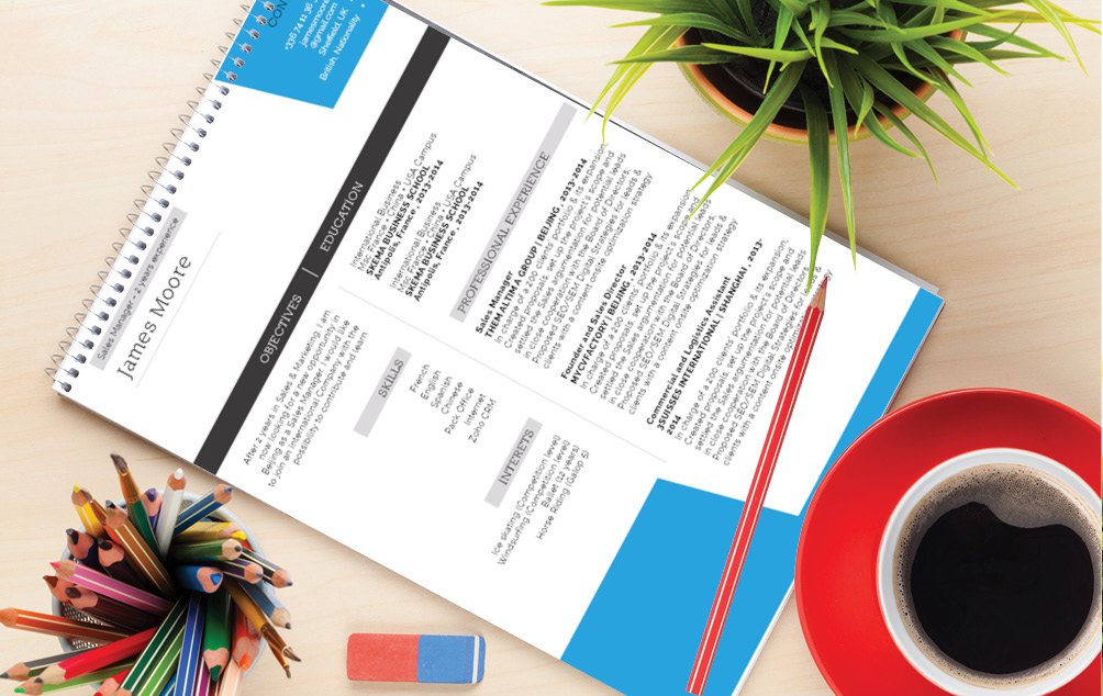 Colors and designs mix perfectly in this professional CV template