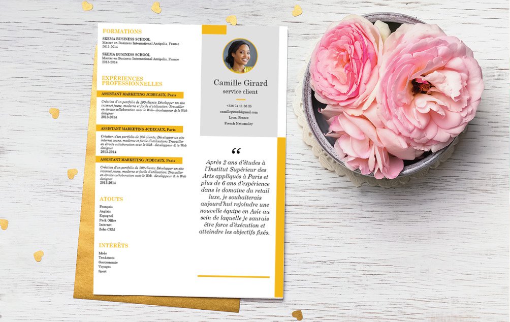 Mycvfactory-cv design-375.jpg Modèle de cv tourné vers la jeunesse. Compensez votre manque d'expérience avec un cv au design attractif