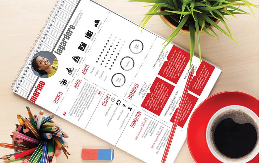 Mycvfactory-cv original-30 Un cv professionnel qui conquiert de par une présentation combinant agréablement le rouge et le gris.