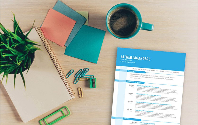 This CV template uses colors and shapes to its advantage