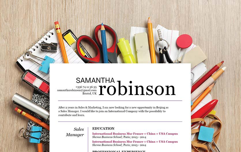 This resume template comes with a great header and attention to detail