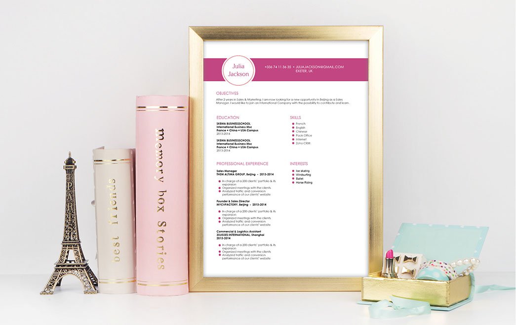 The CV format is simple and sober, but has all you need to grab the attention of your reader