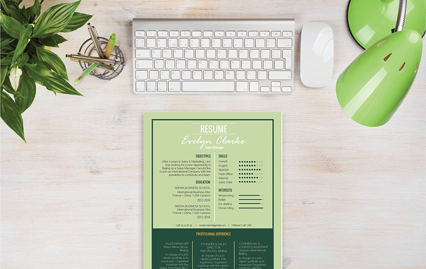 A modern resume template with a creative twist thanks to the graphics used!