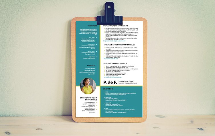 Mycvfactory-cv design-365 Un curriculum vitae fait pour l’univers de la distribution, de la comptabilité et de l’achat.