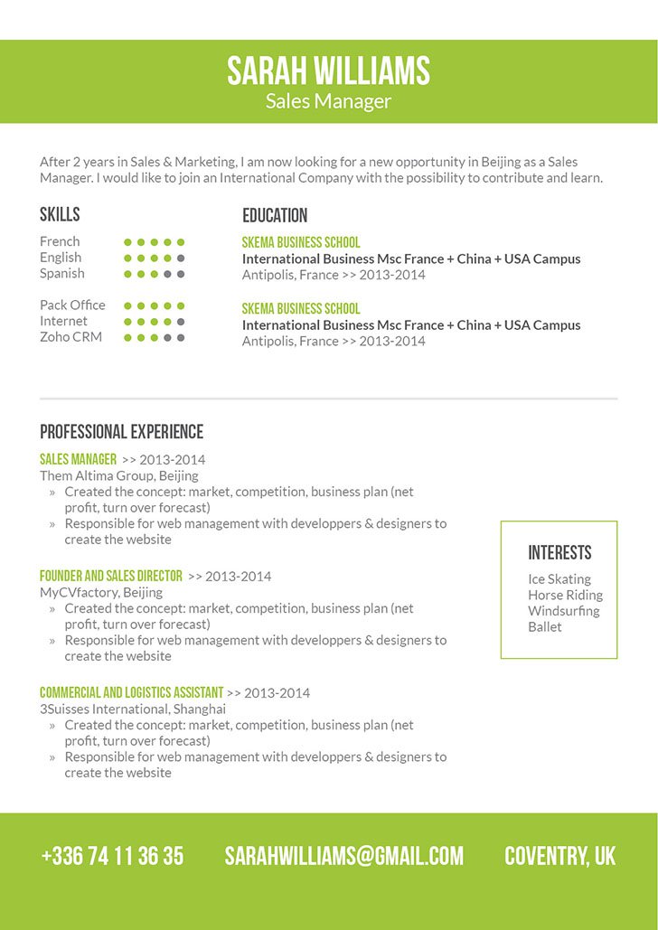 This simple resume format has a clear and clean design made for all job types,