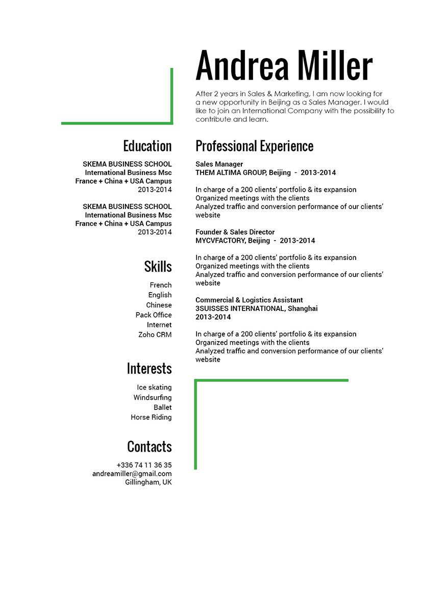 The format used in this resume template brings out all the pertinent parts of the candidate