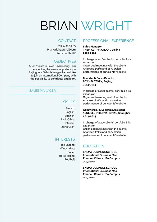 You are to make a mark in your applications with the use of this CV format!
