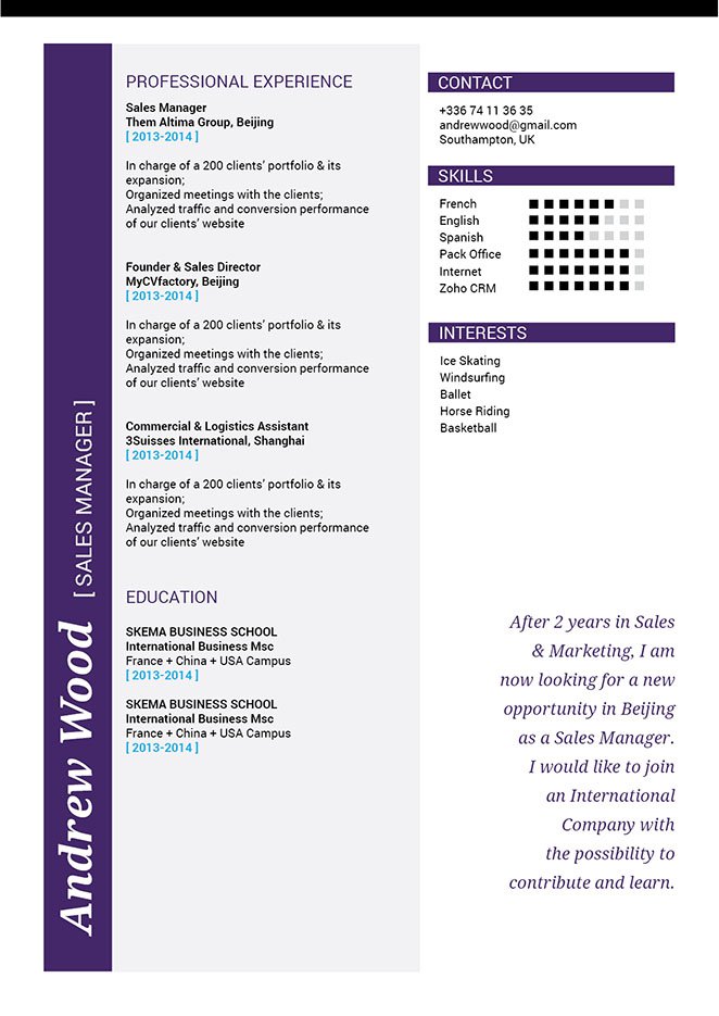 A great format is present in this professional CV -- A sure winner in any recruiter's book!