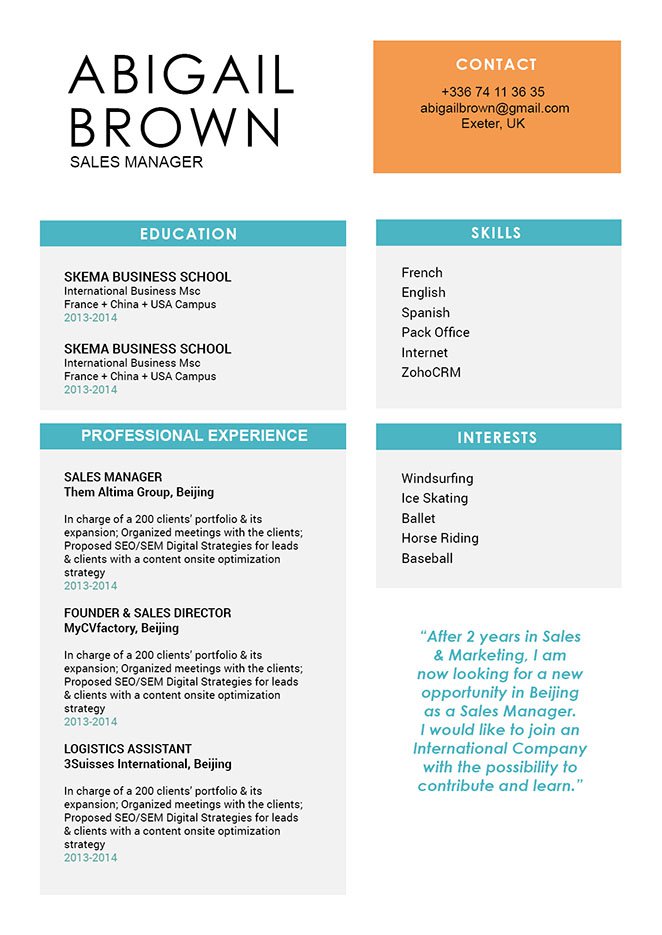 A simple resume format that provides your reader with the essnetial bits of information!