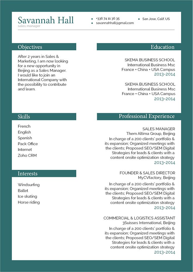 This is one of the best sample resumes that has it's format catters to highight all your skills!