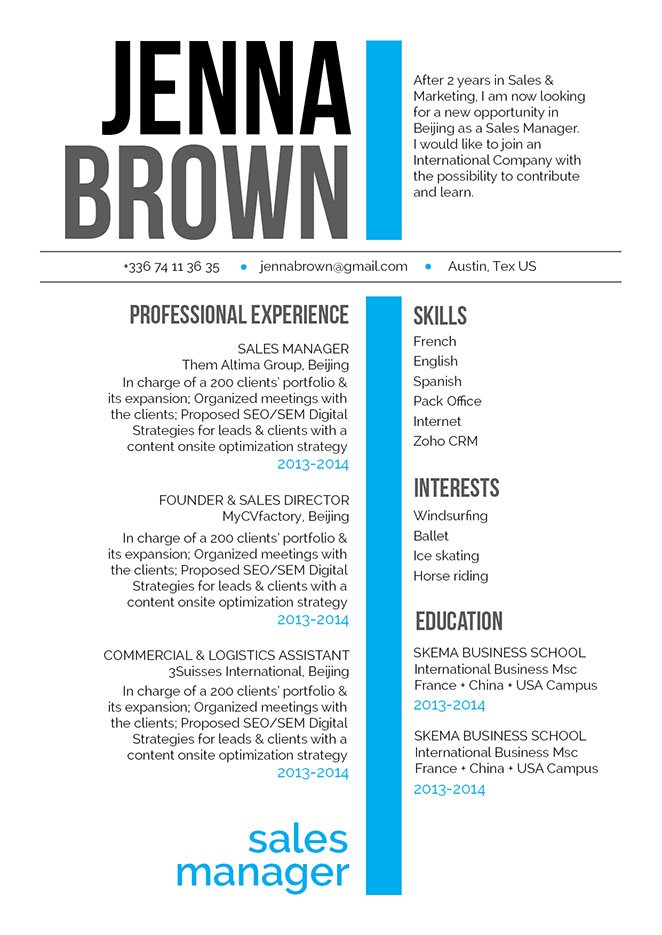 The unique design compliments the simple resume format excellently!