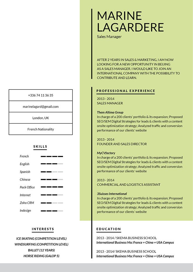 Clean and concise-- two words that best describe the format of this simple resume template
