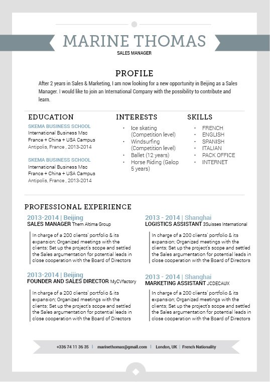 The perfect resume for a job, excellent format and design!